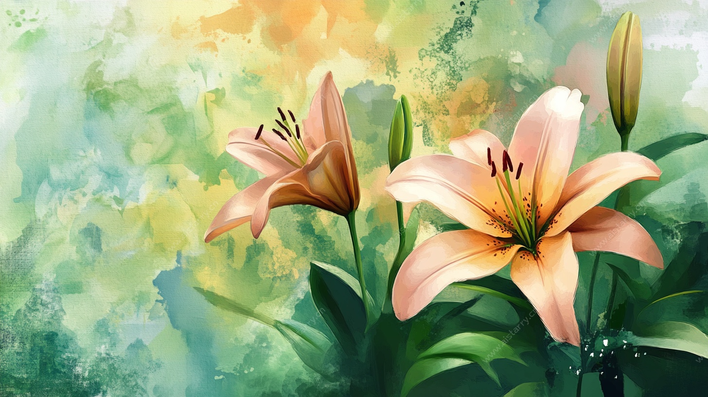 水彩风粉色百合花插画