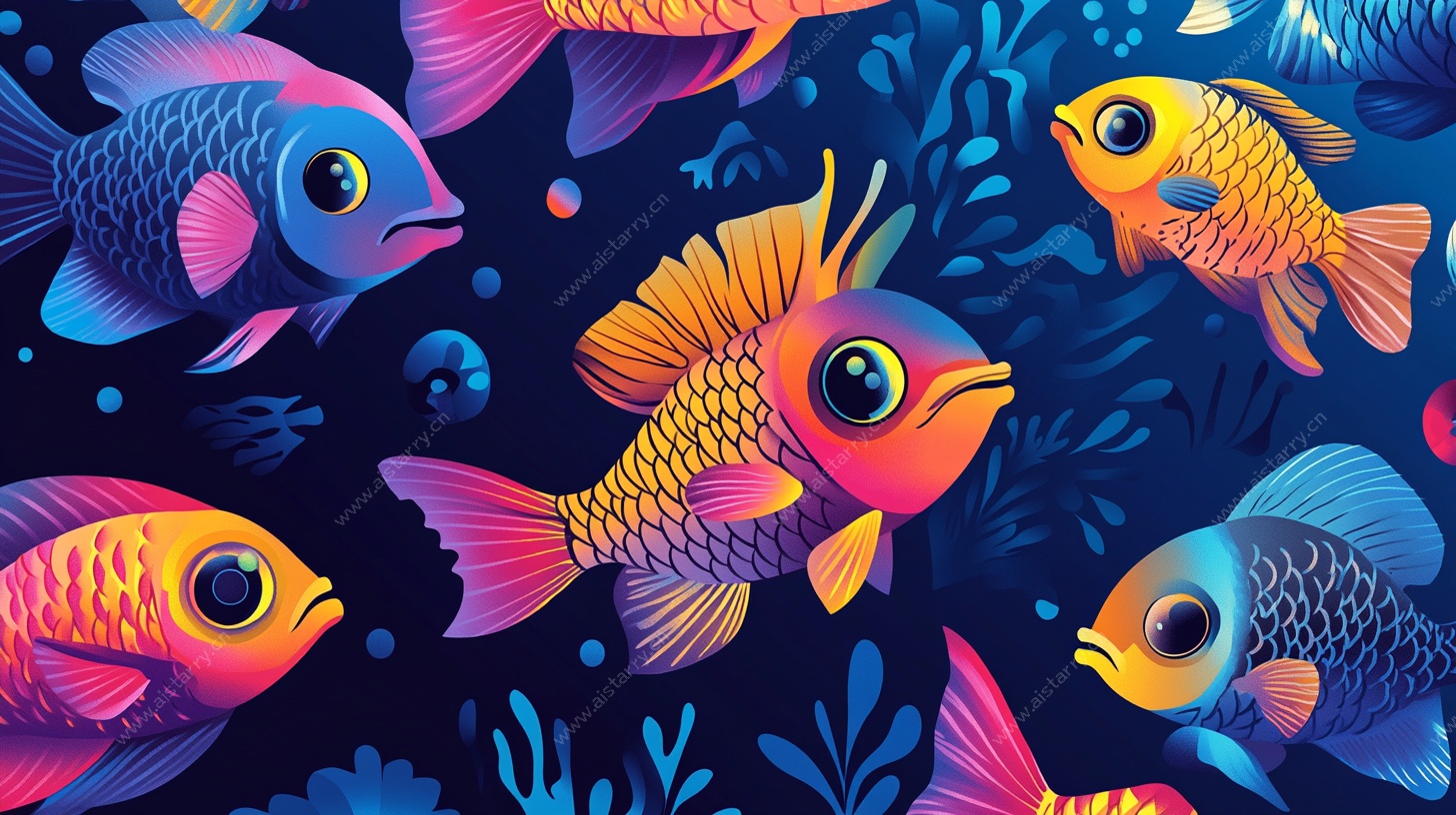 多彩海洋鱼群插画