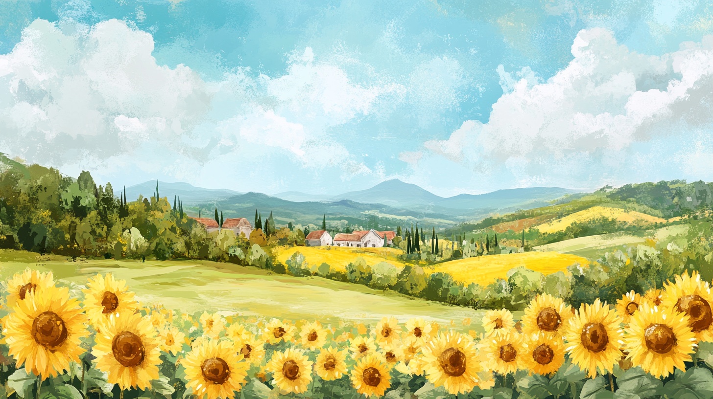 向日葵田野中的田园风光