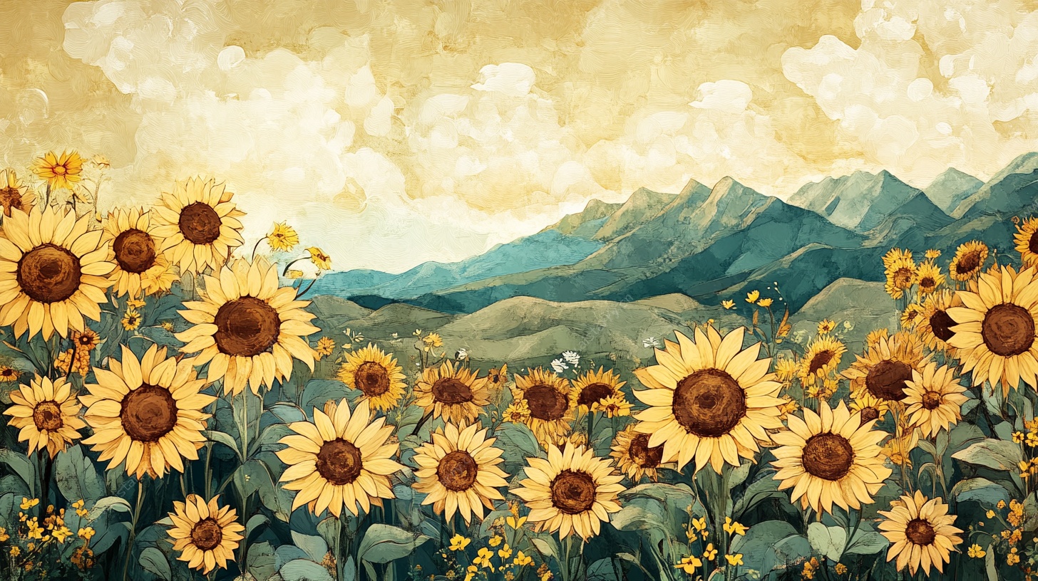 向日葵花海与远山风景