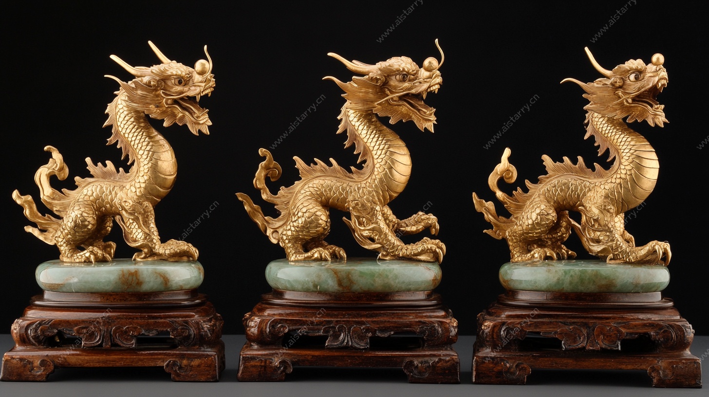 三尊金龙玉雕摆件