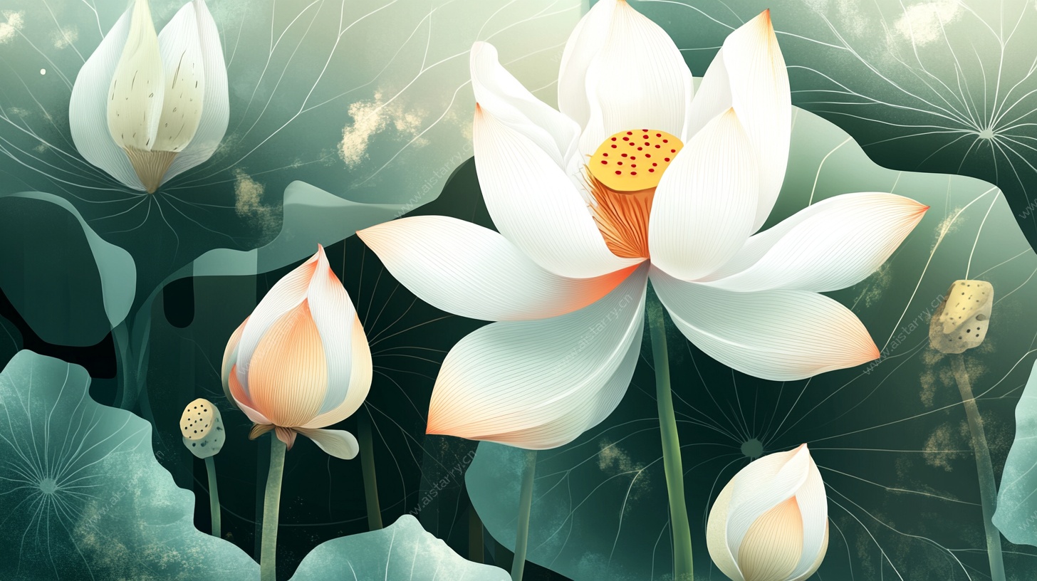 水墨风盛开荷花图