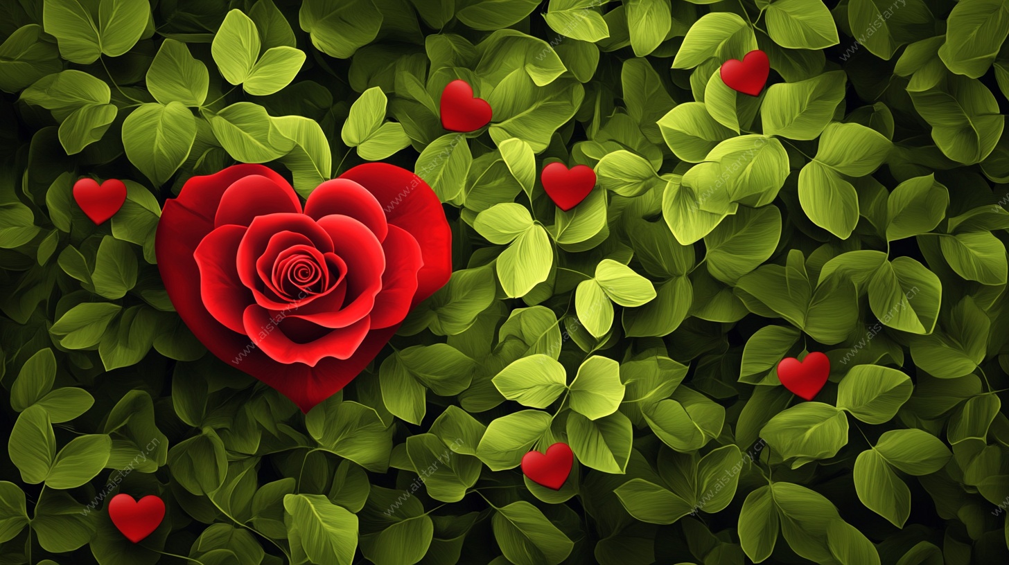 绿叶中的红心玫瑰