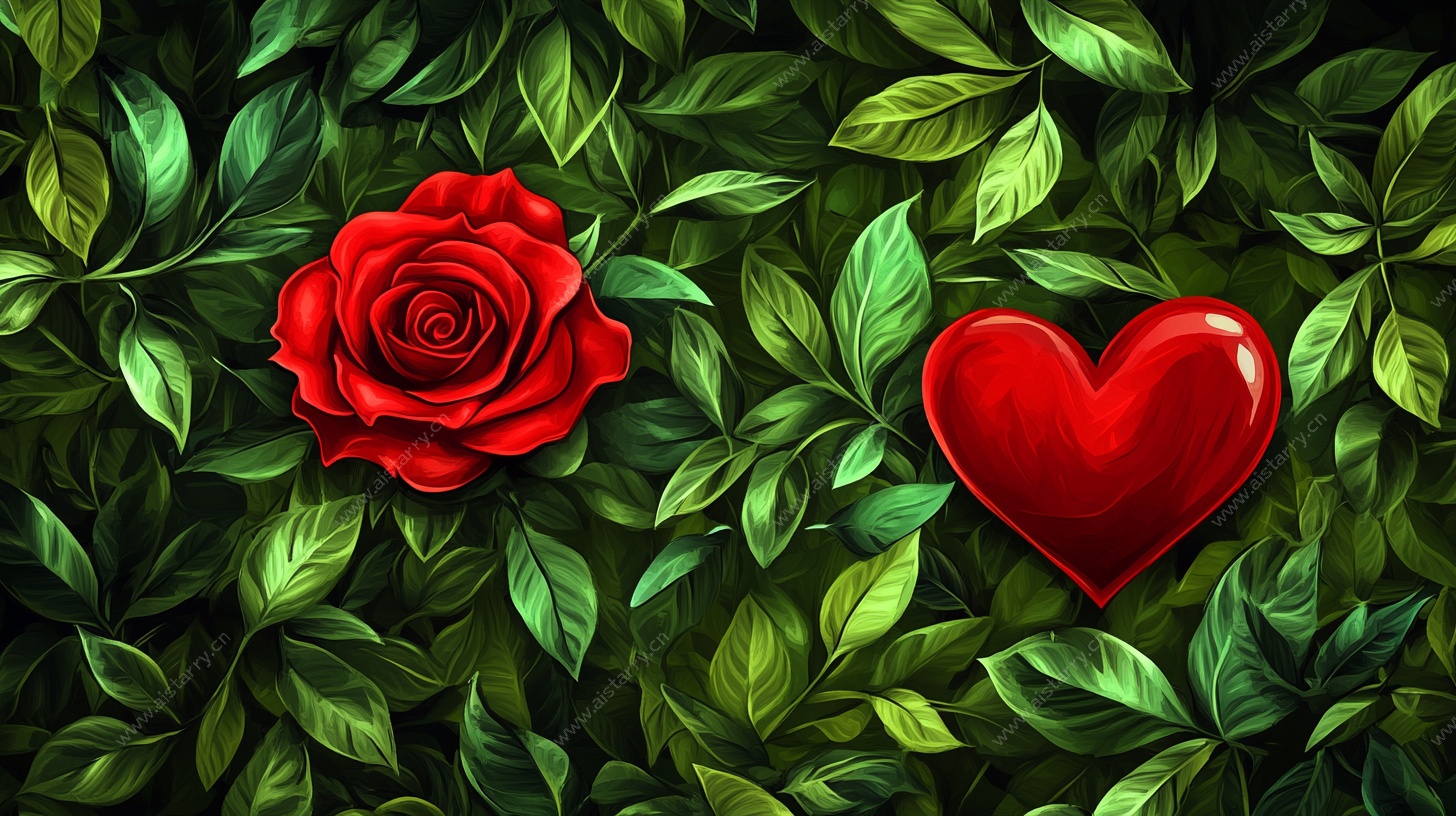 玫瑰与爱心的浪漫图景