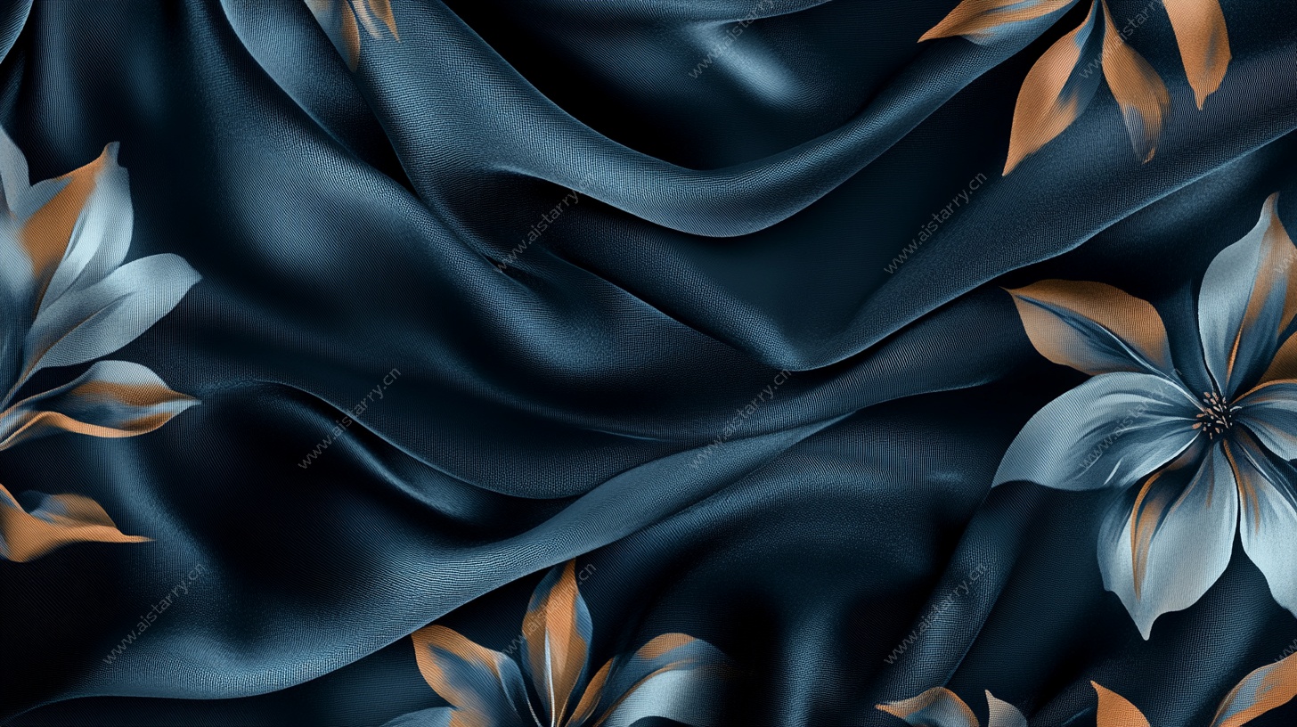 深蓝色绸缎上的花卉图案