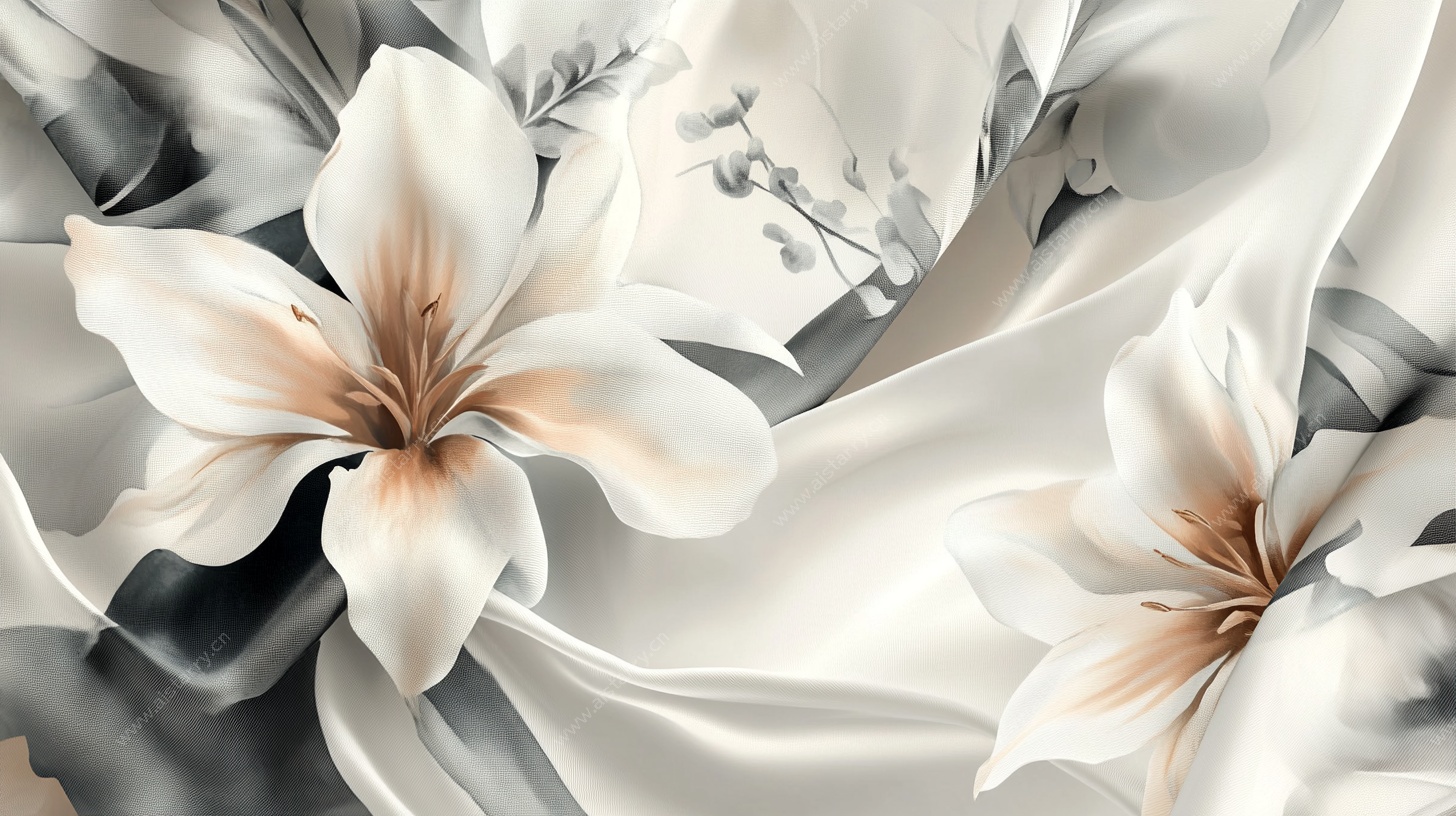 优雅百合丝绸质感花卉图