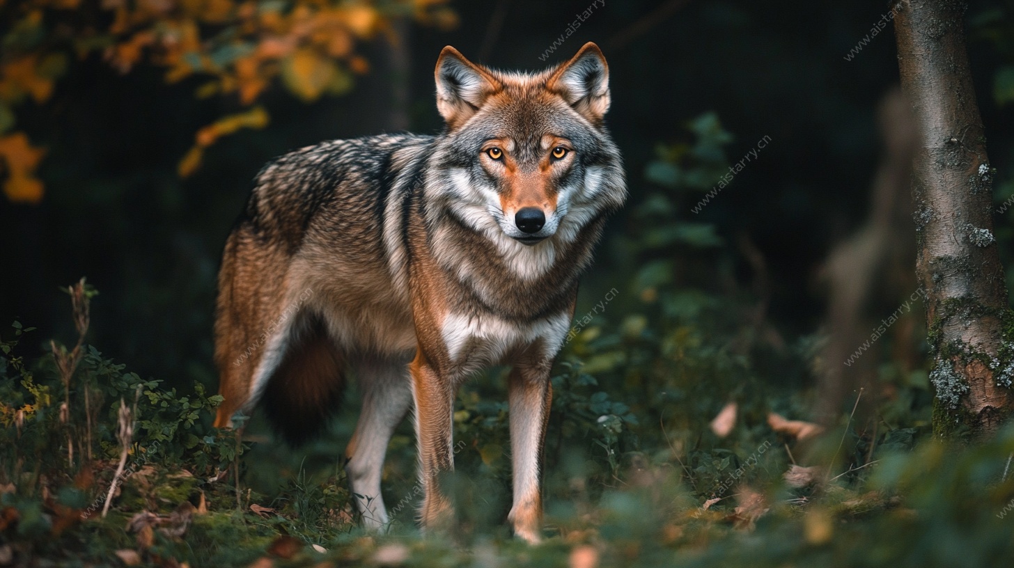 森林中的威严灰狼