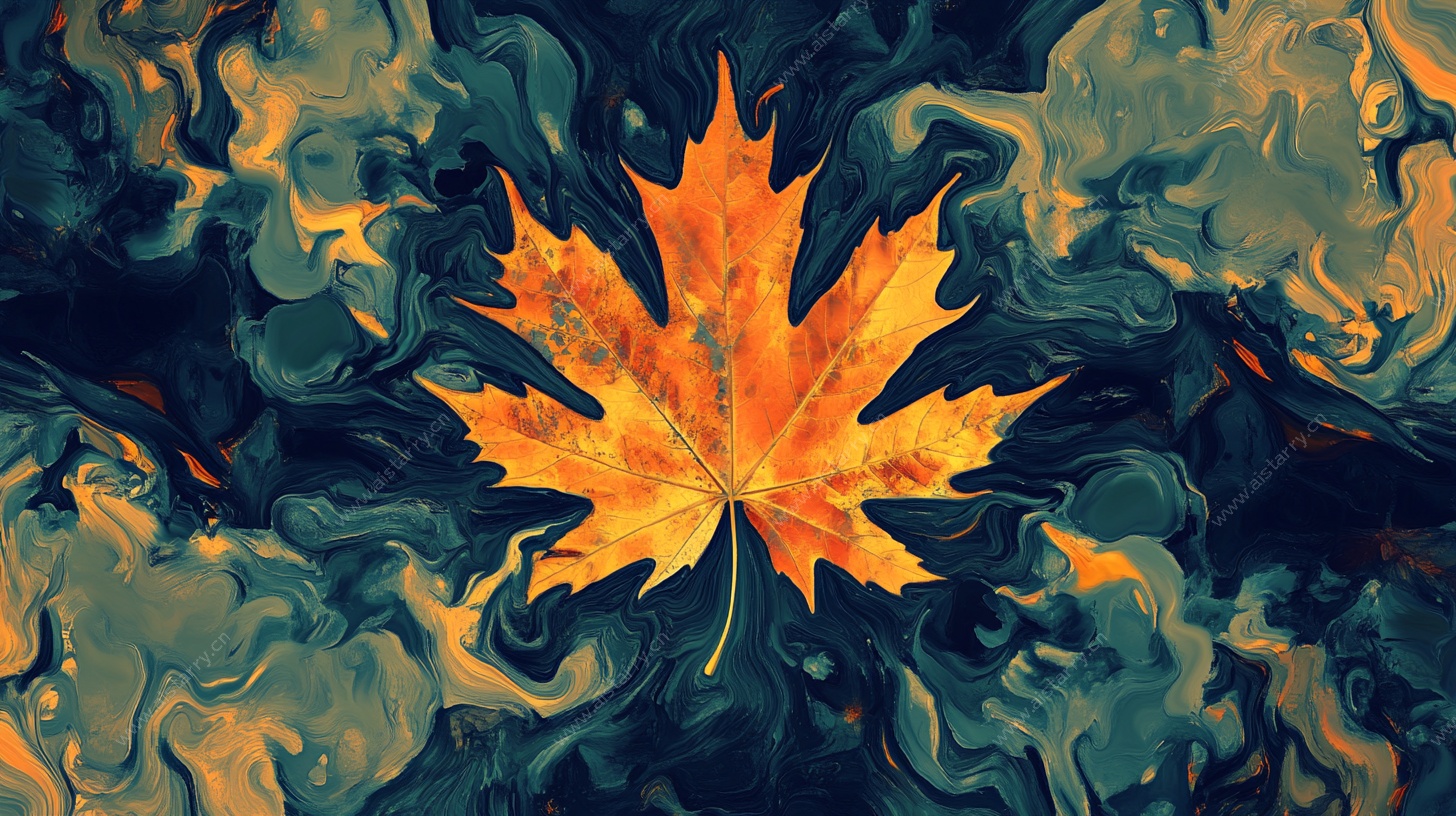 秋叶融于梦幻流体背景