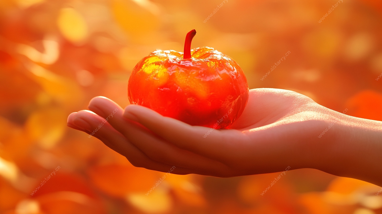 手中红苹果 秋日氛围感