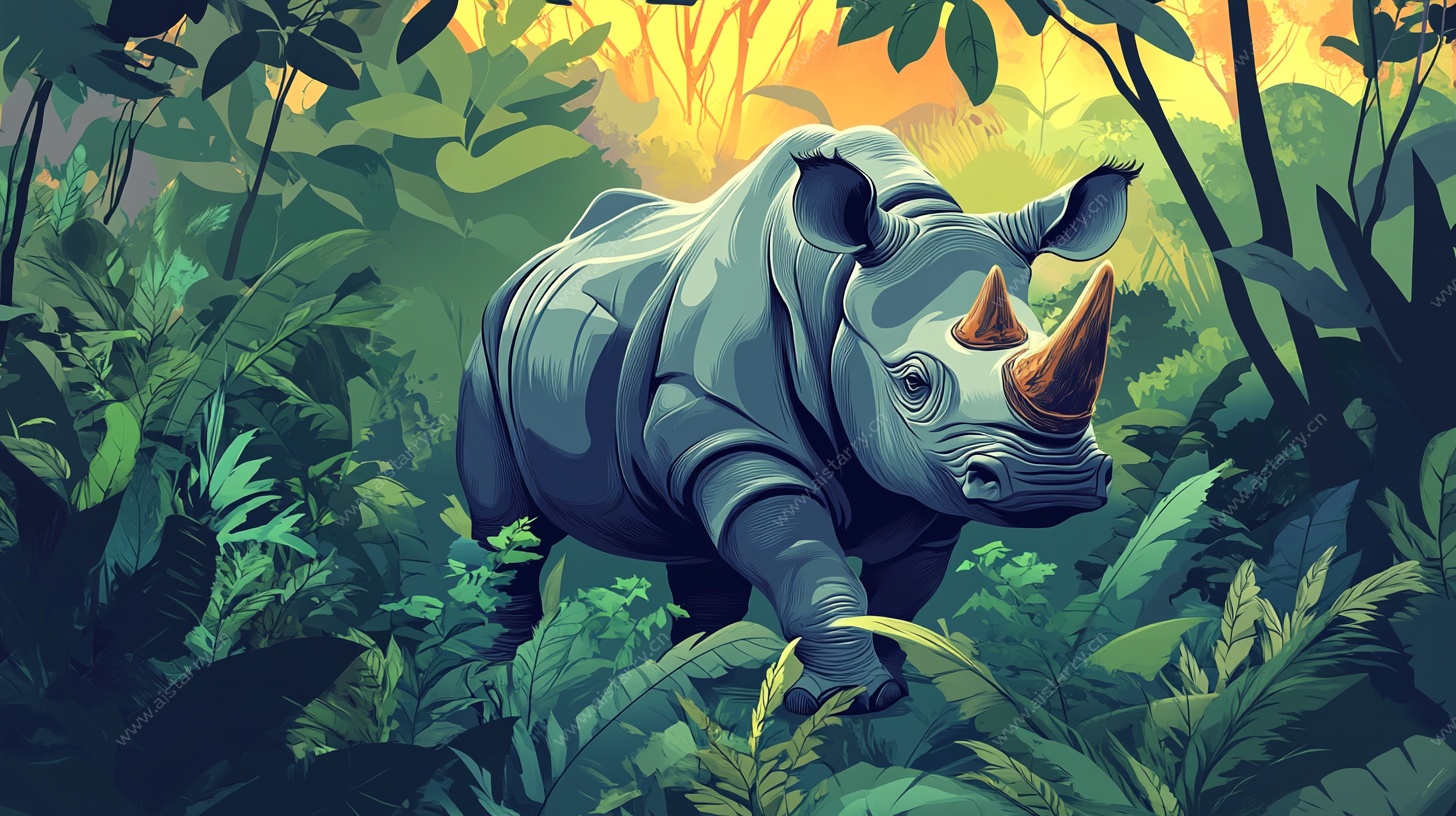 森林中的犀牛插画