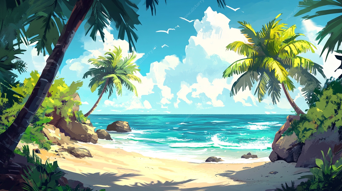 夏日热带海滩风光插画