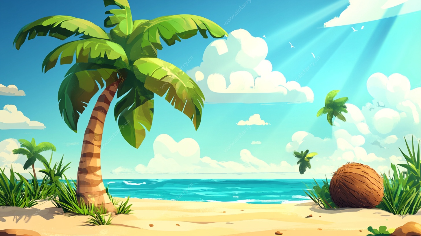 夏日海滩椰树风景插画