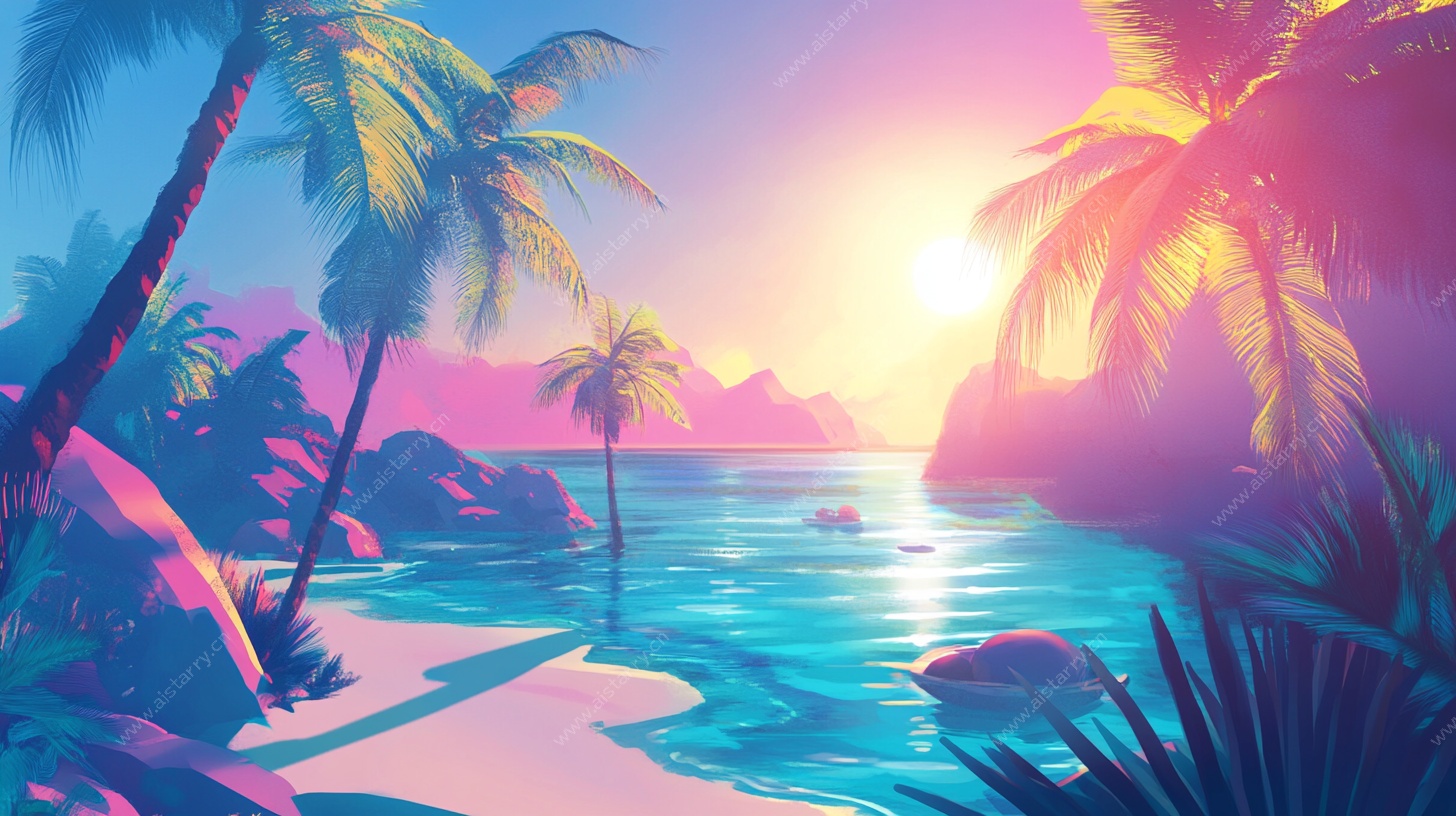 梦幻热带海滩日落美景