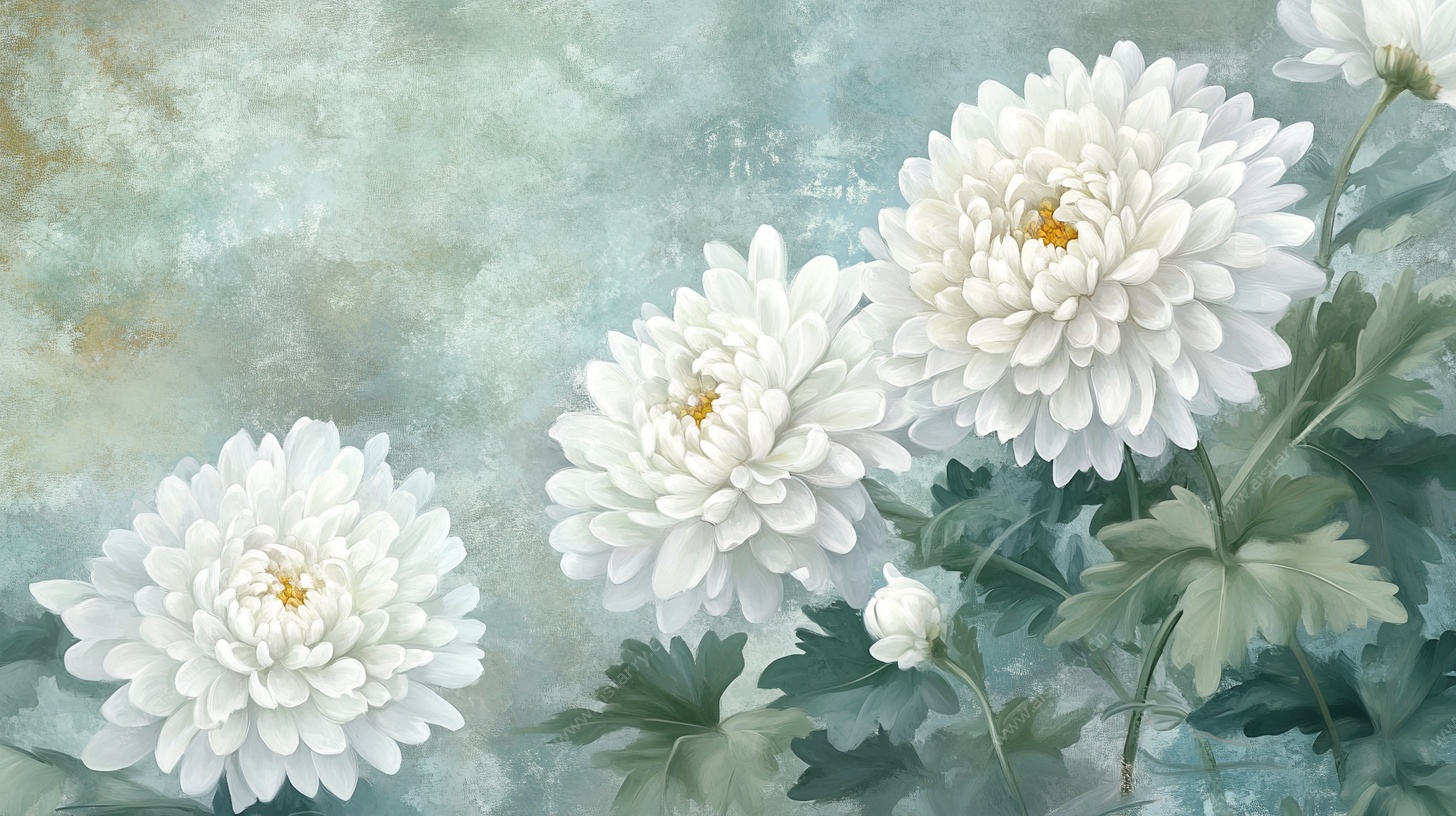 淡雅白菊花卉图