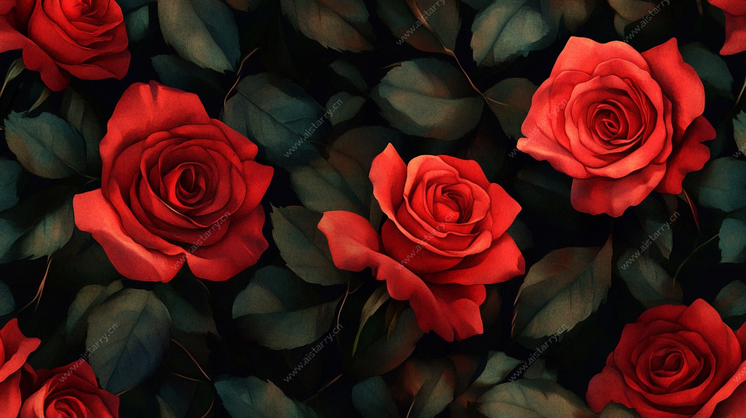 深红玫瑰花卉背景图案