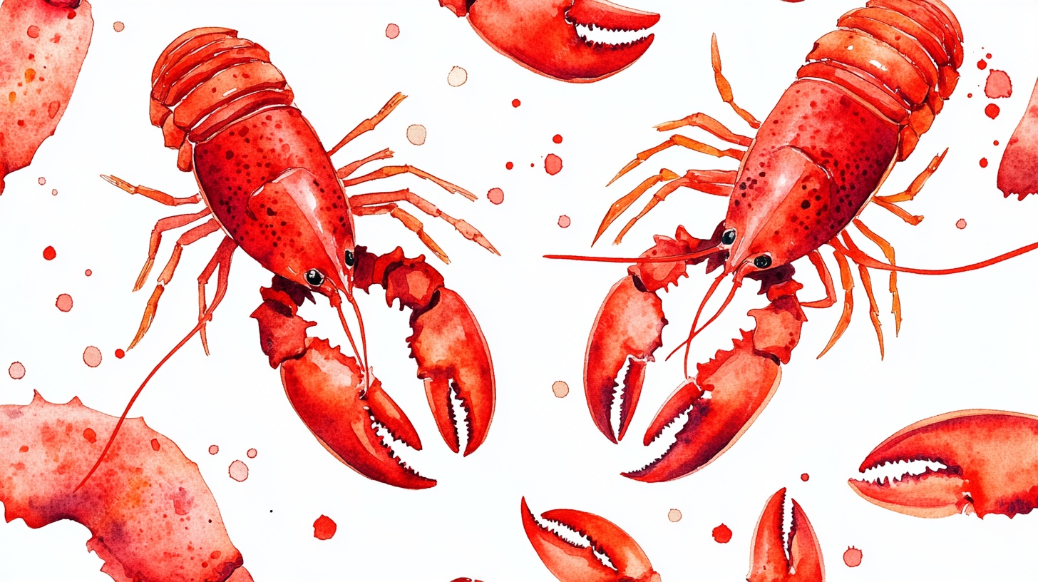 水彩风红色龙虾图案背景