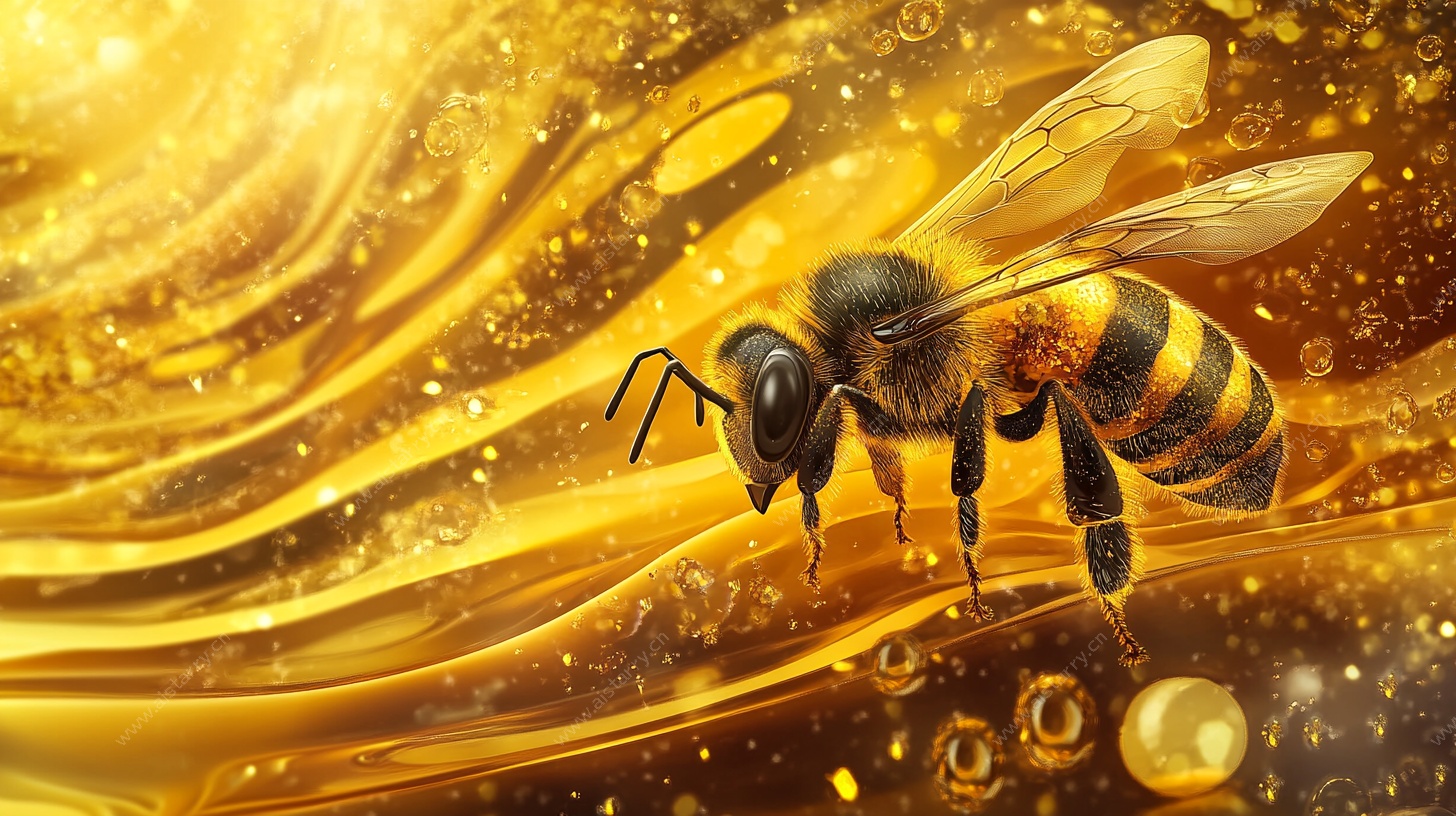 金色背景上的蜜蜂特写