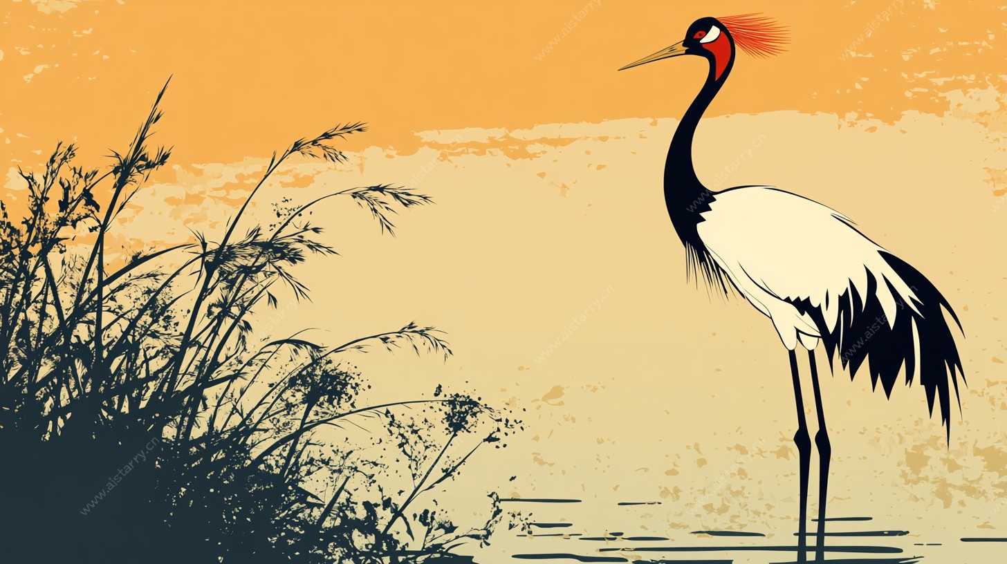 丹顶鹤立于水边风景图