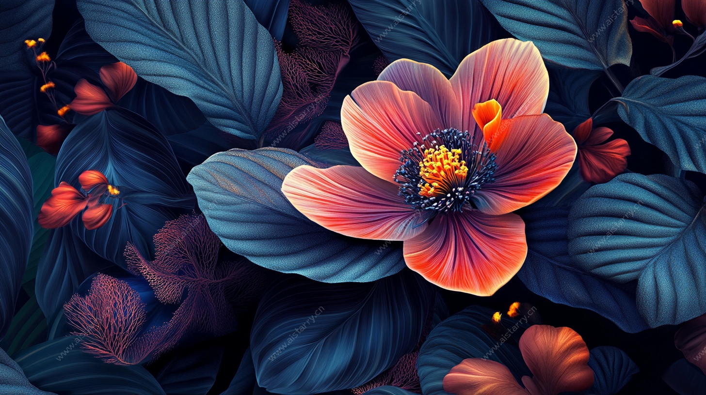 梦幻绚丽花卉插画