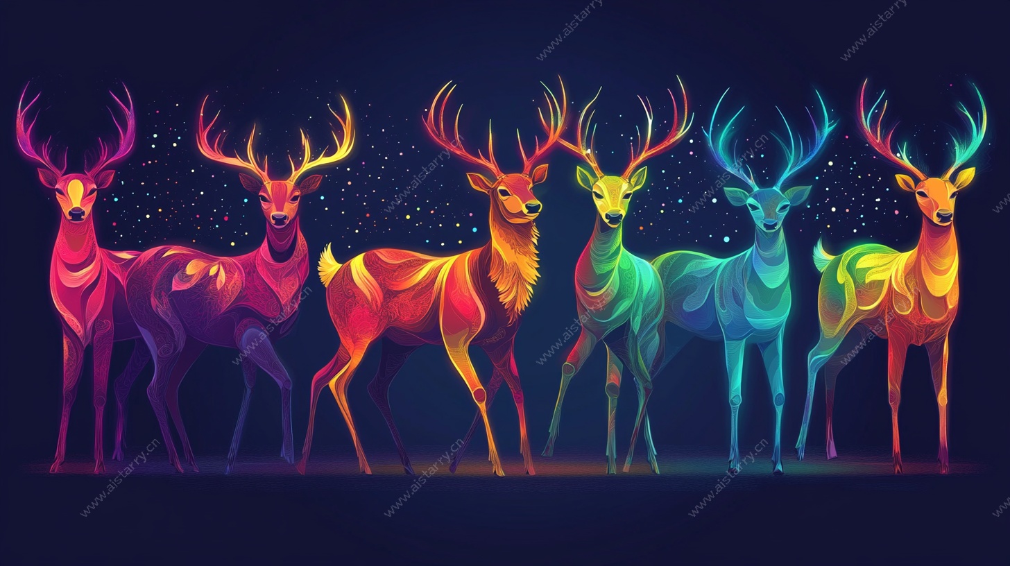 梦幻炫彩鹿群插画