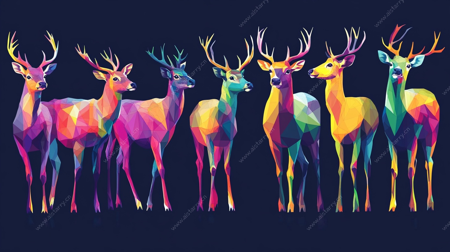 彩色几何风格鹿群插画