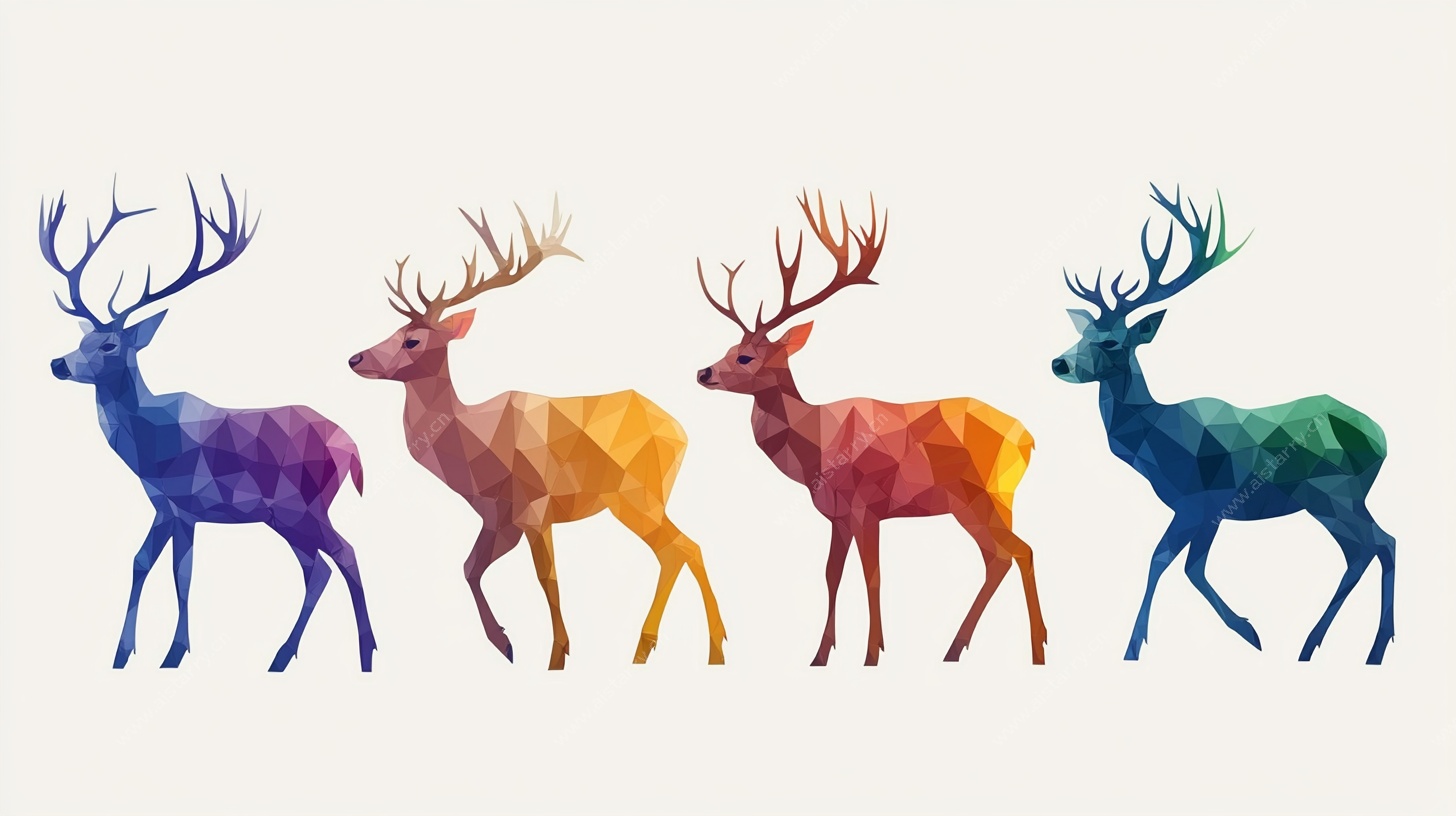 彩色多边形风格行走麋鹿