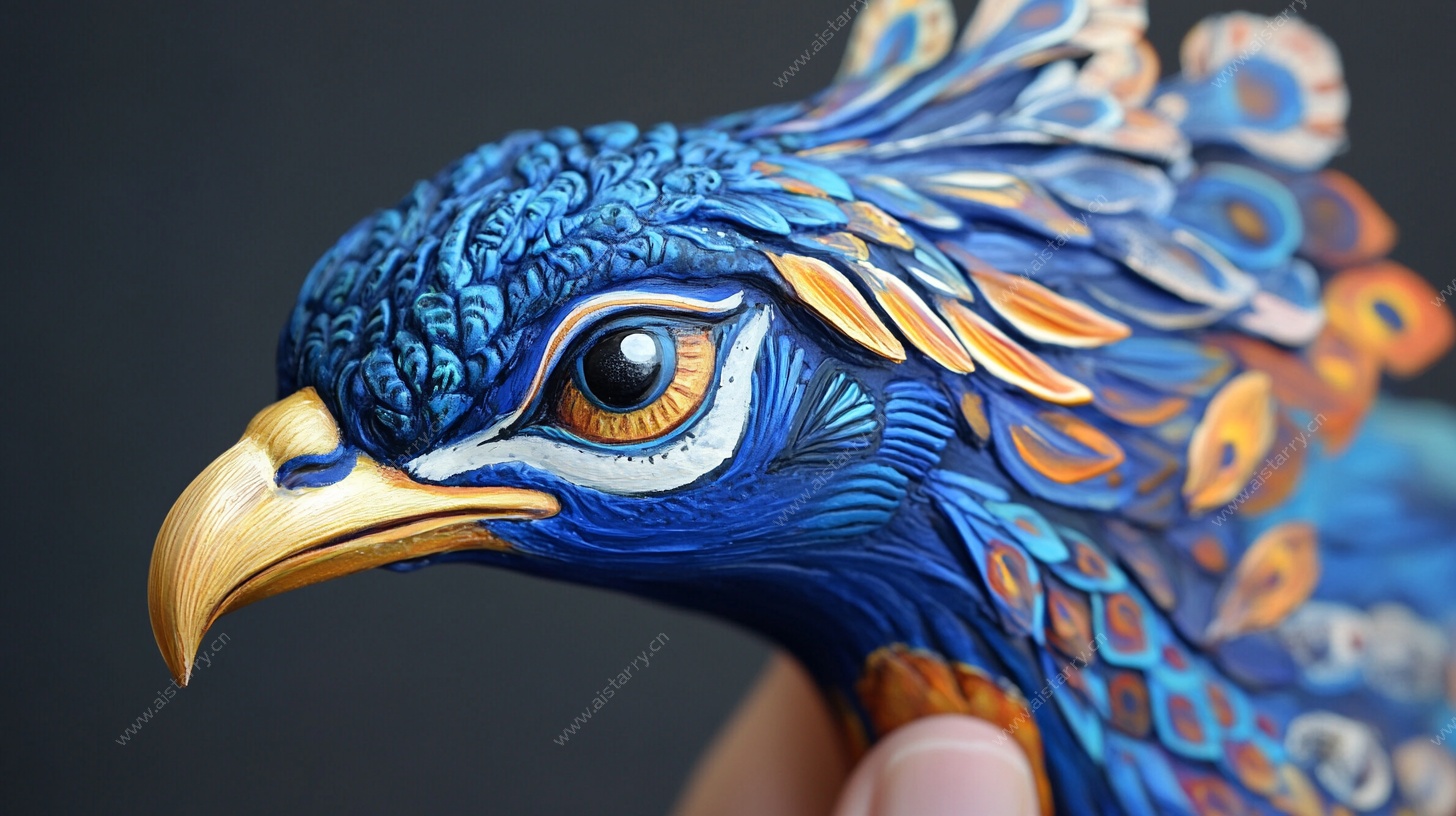 手工雕刻的绚丽神鸟头部