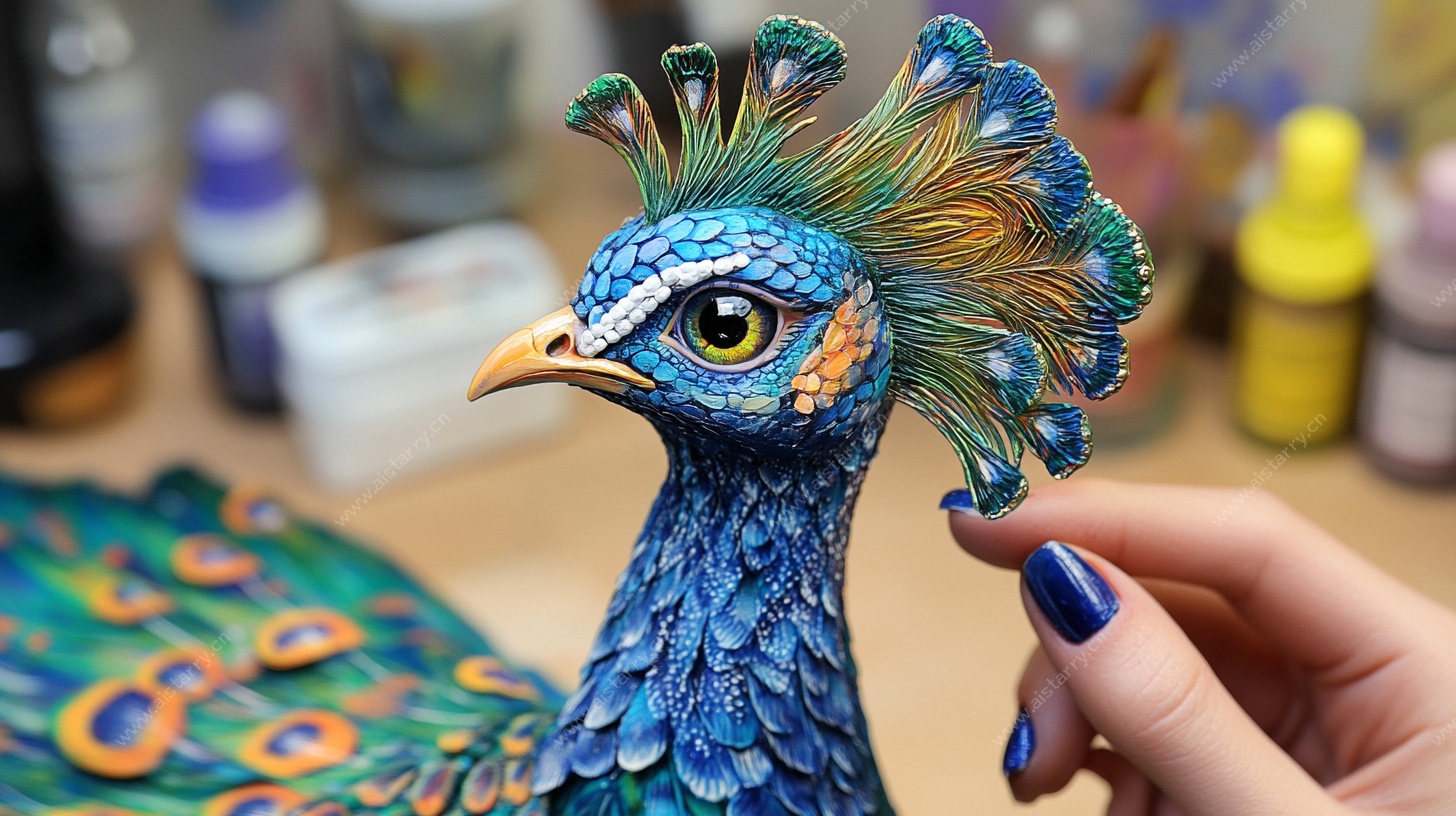 手工绘制的精美孔雀雕塑