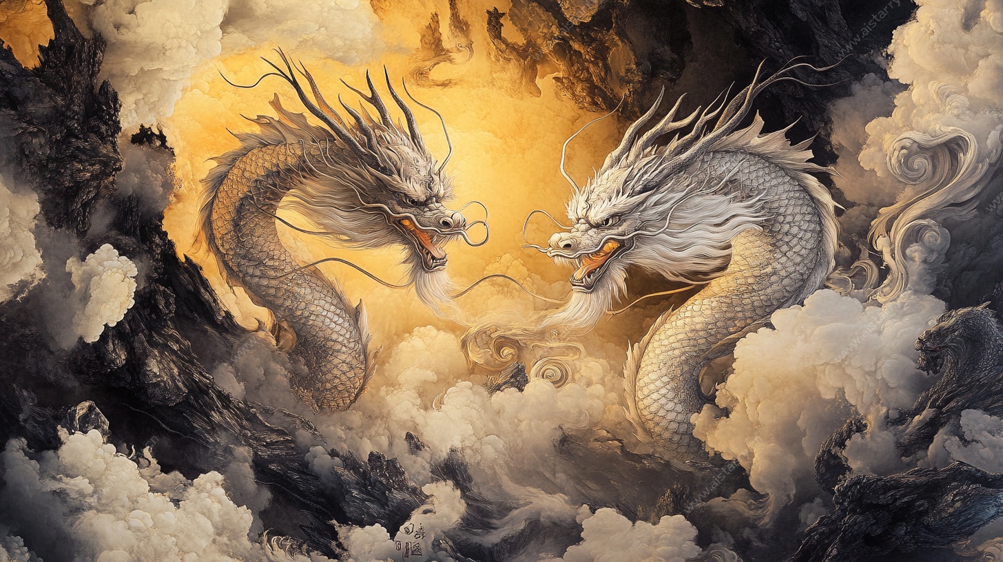 双龙对峙云海图