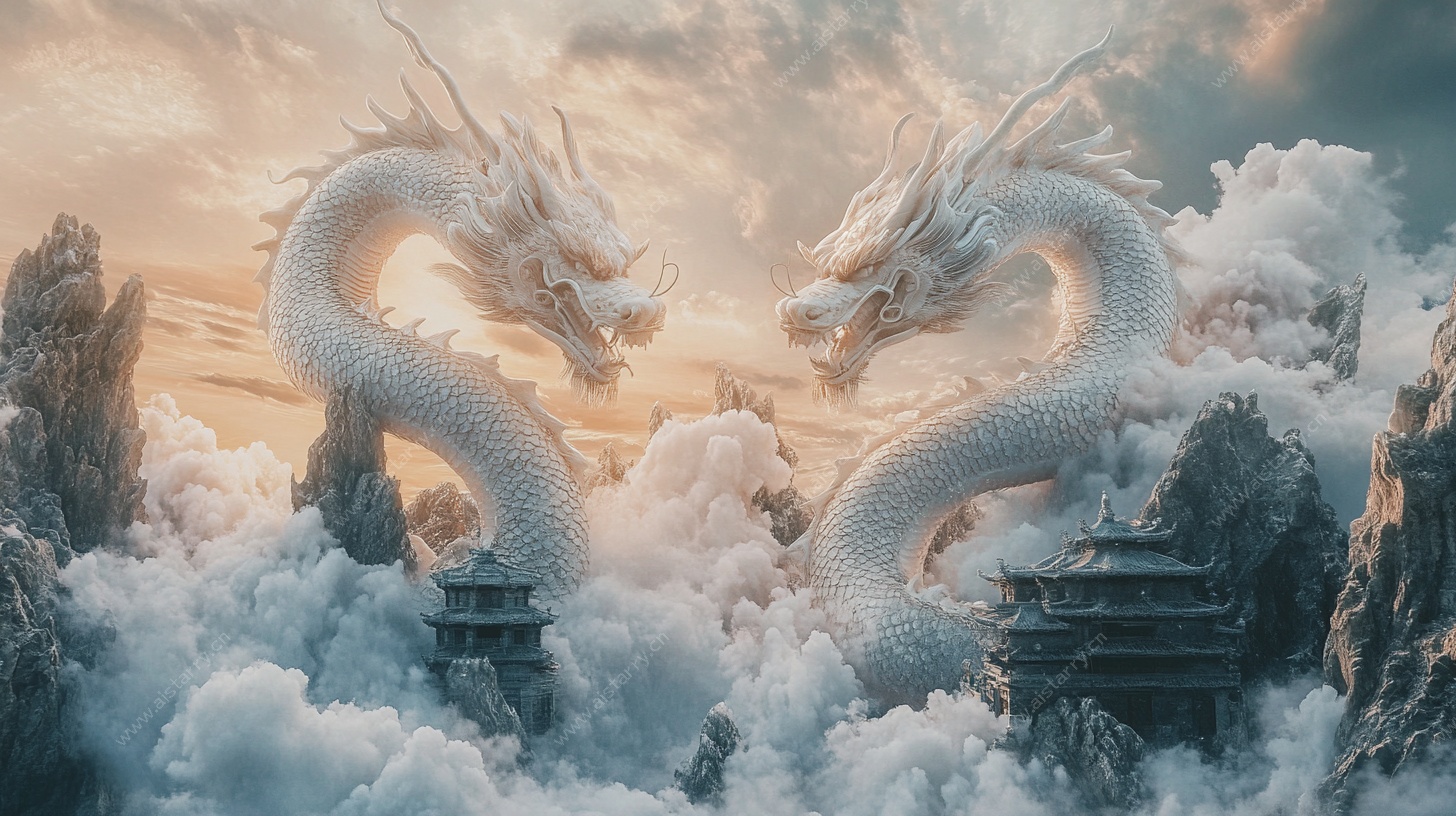 云中双龙对峙奇幻场景