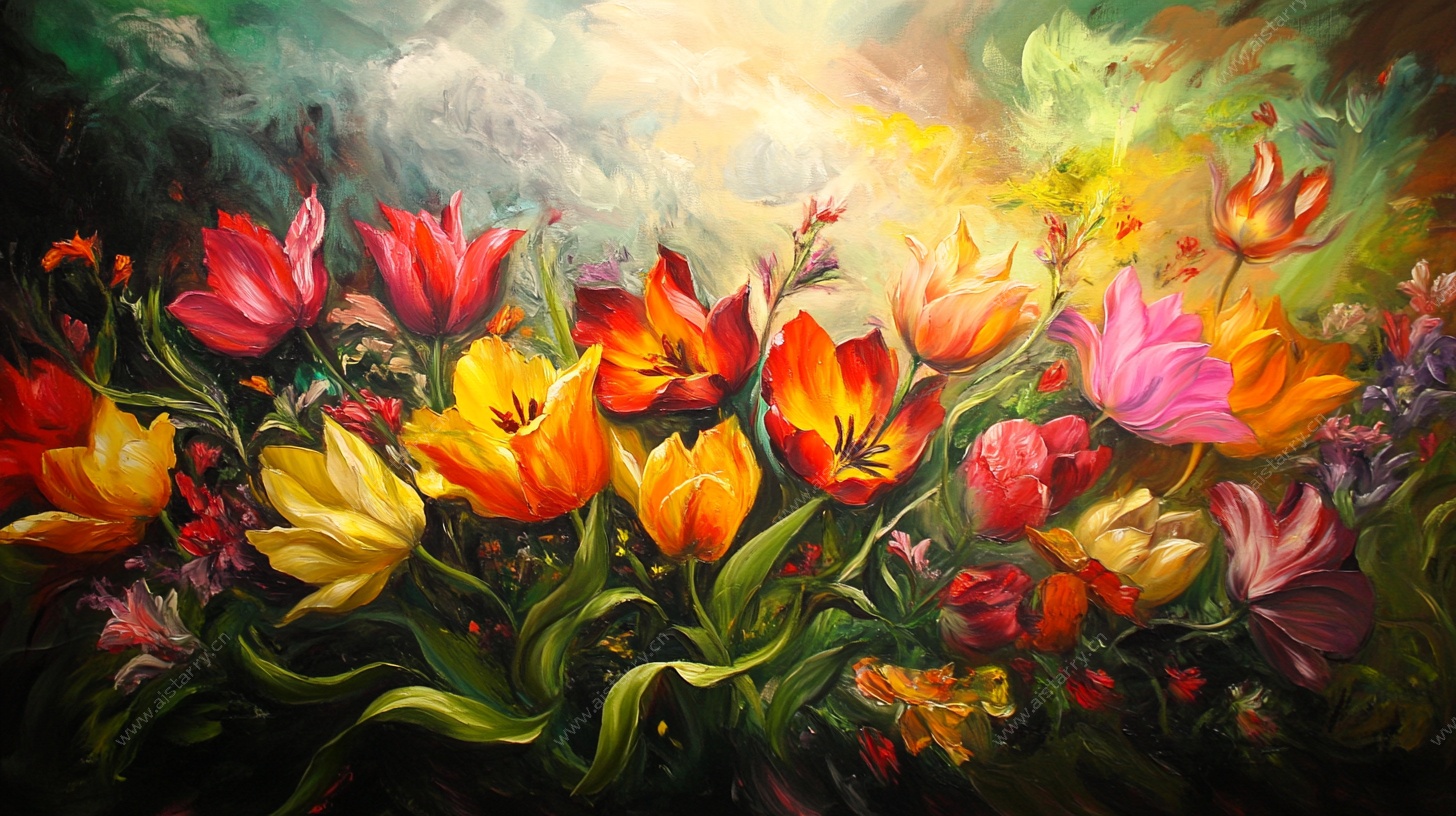 梦幻郁金香花海油画