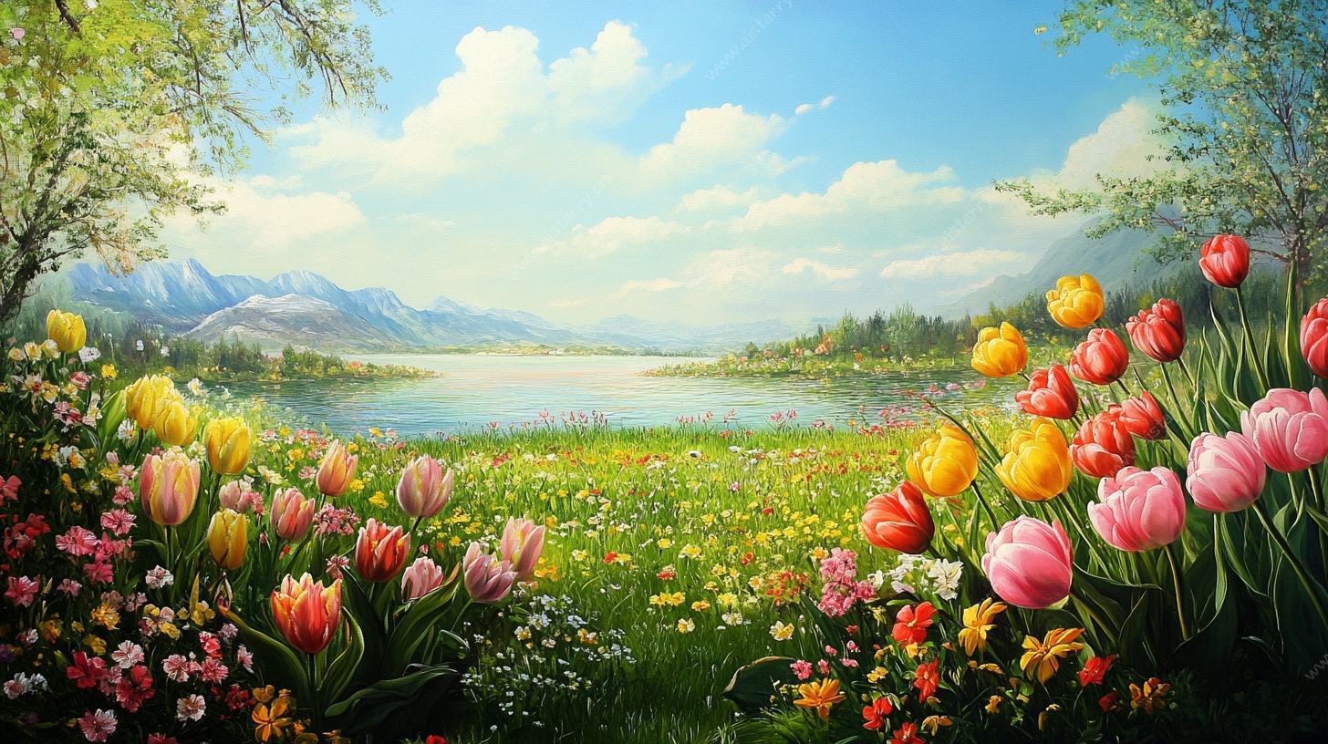 春日湖畔花海美景