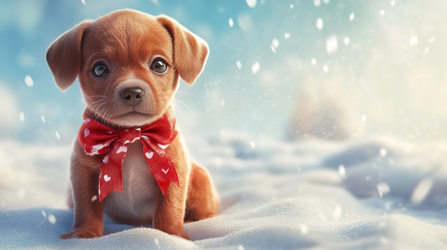 雪地里系红领结的萌小狗