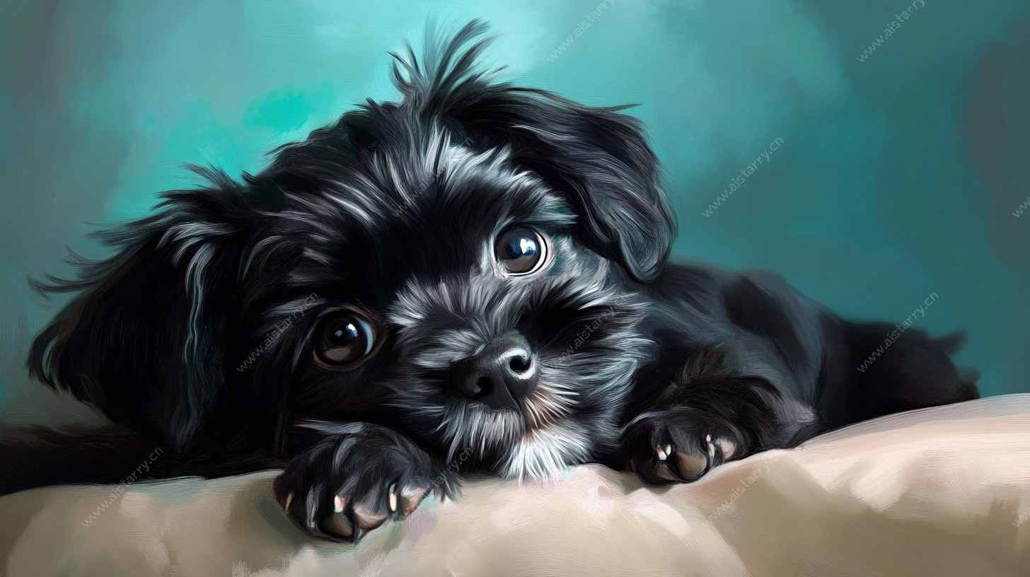 可爱黑小狗慵懒趴卧图