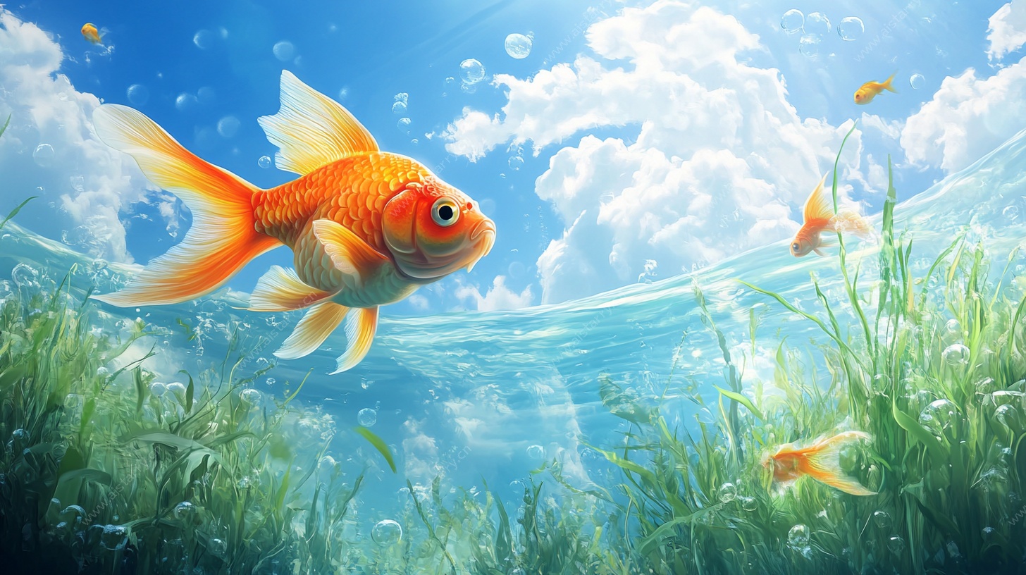 水中畅游的灵动金鱼