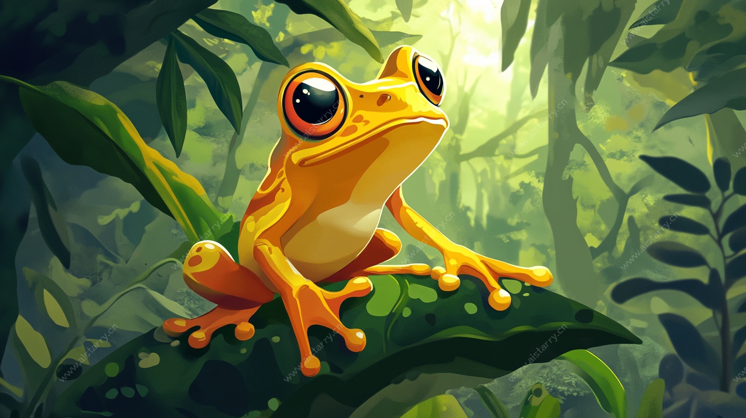 丛林中的黄色大眼青蛙