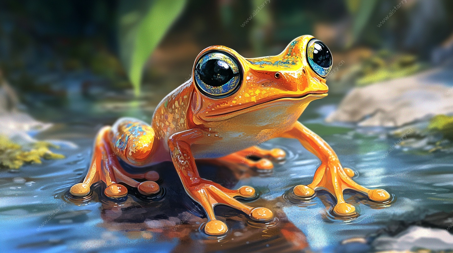 橙黄色萌态青蛙近景图