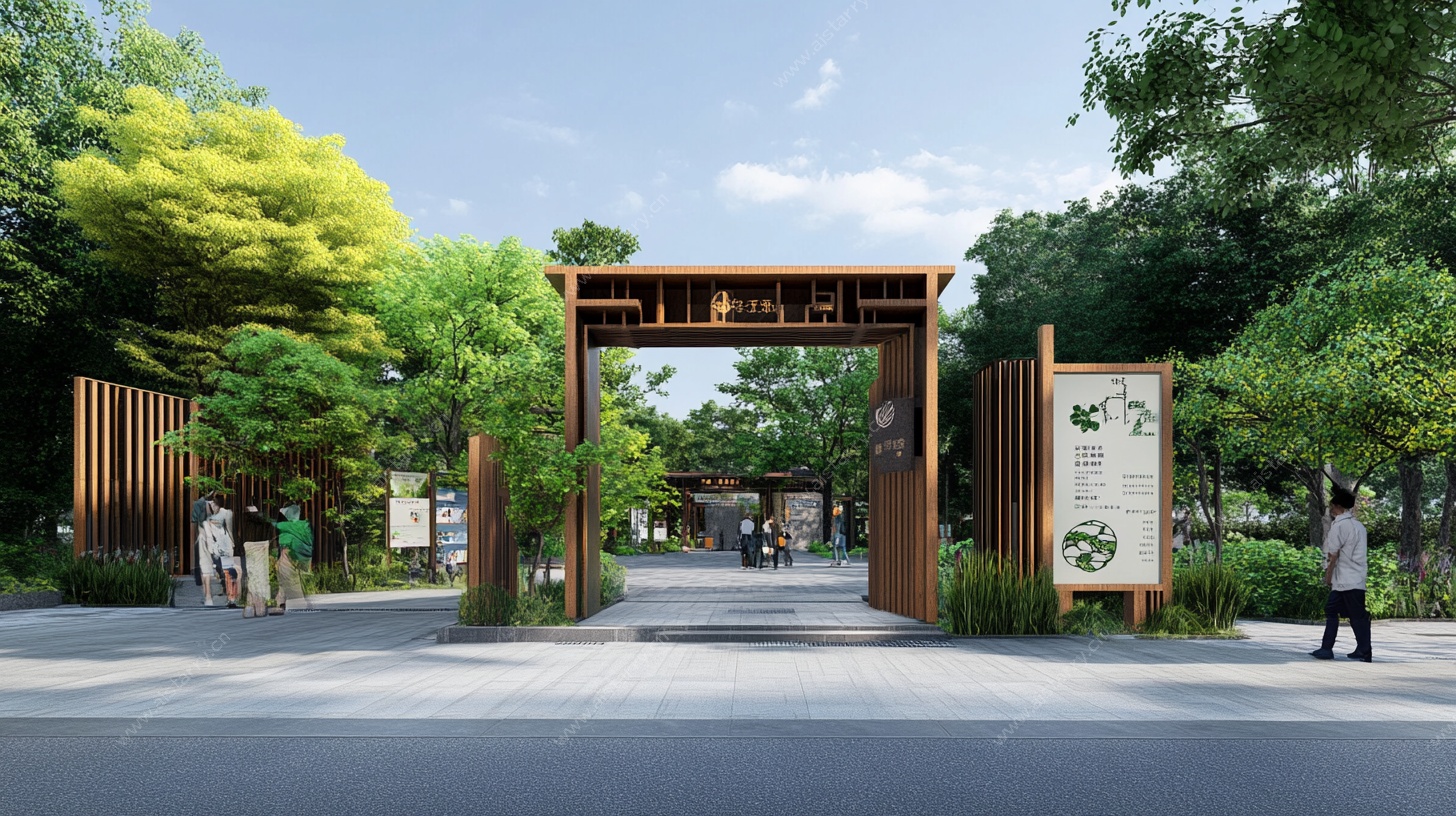 中式园林入口景观效果图