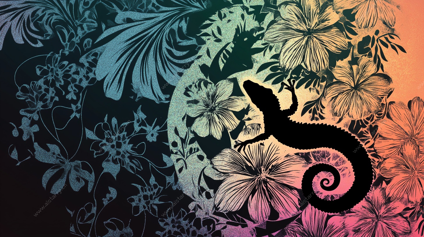 蜥蜴与花卉绚丽背景图