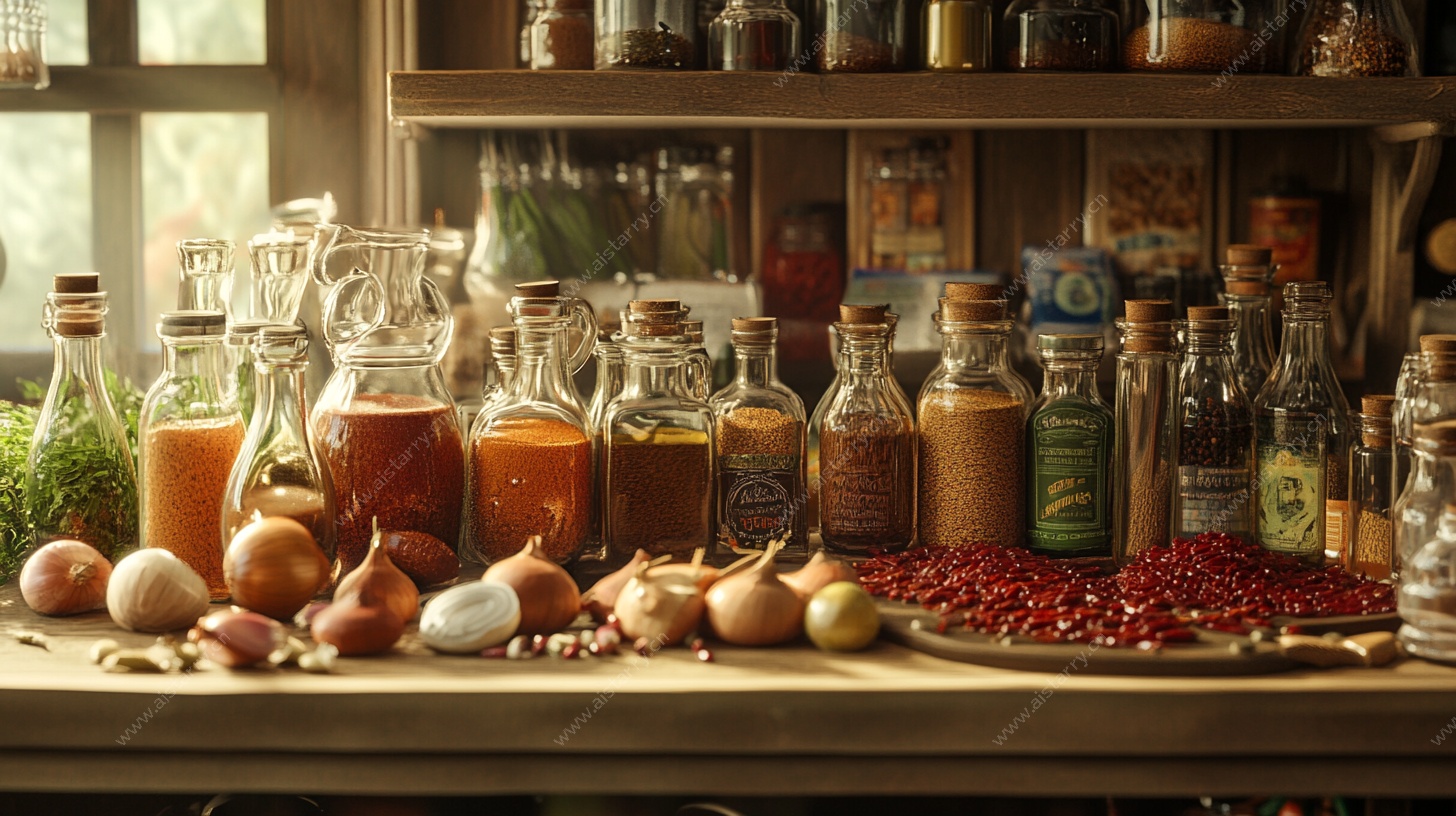 厨房调料与食材的温馨场景