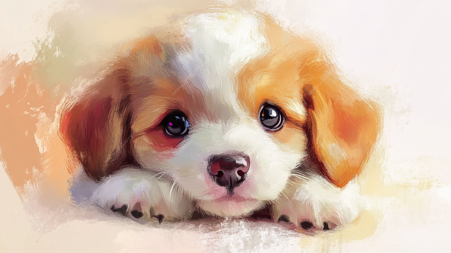 可爱小奶狗油画风插画