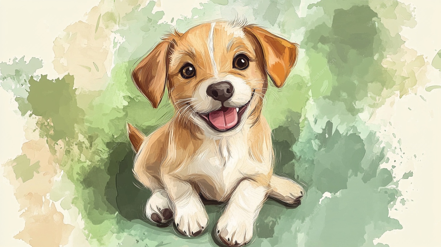 可爱小狗水彩插画