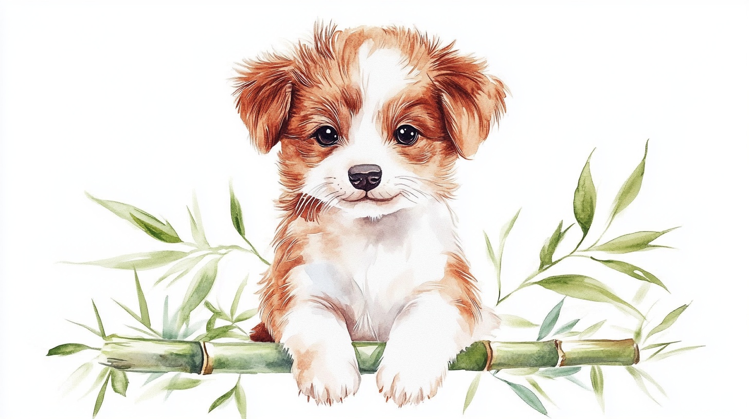 萌趣小狗倚翠竹