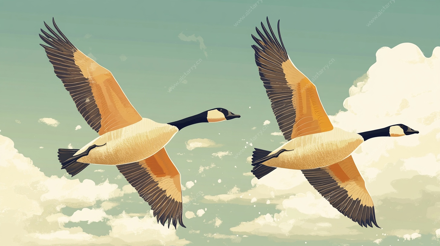 双雁蓝天翱翔图