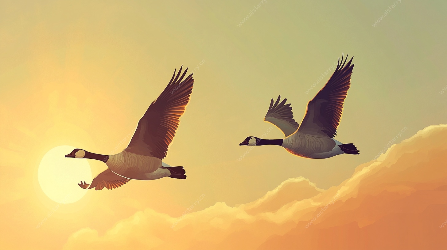 夕阳下双雁翱翔