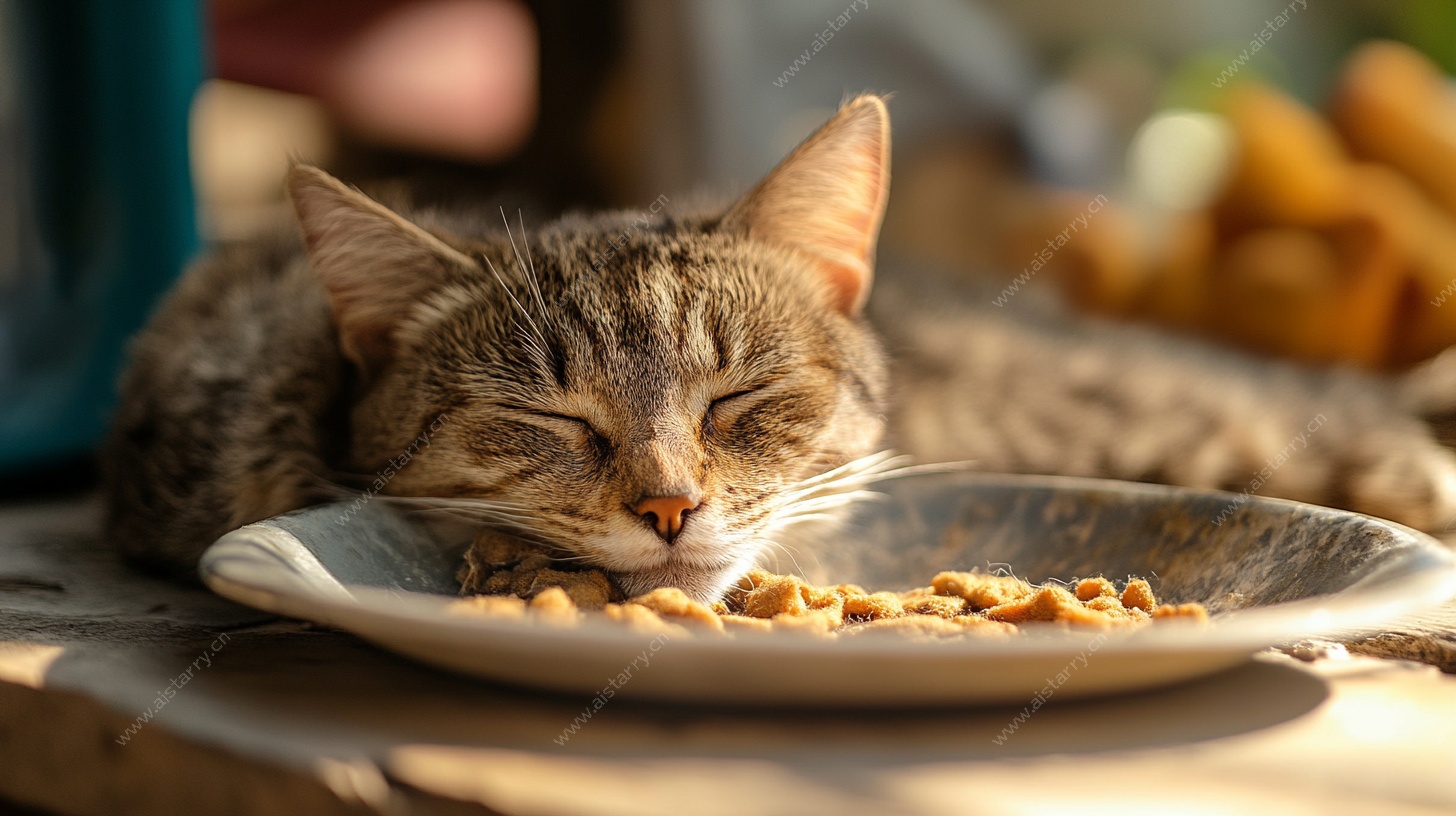 阳光下猫咪惬意进食