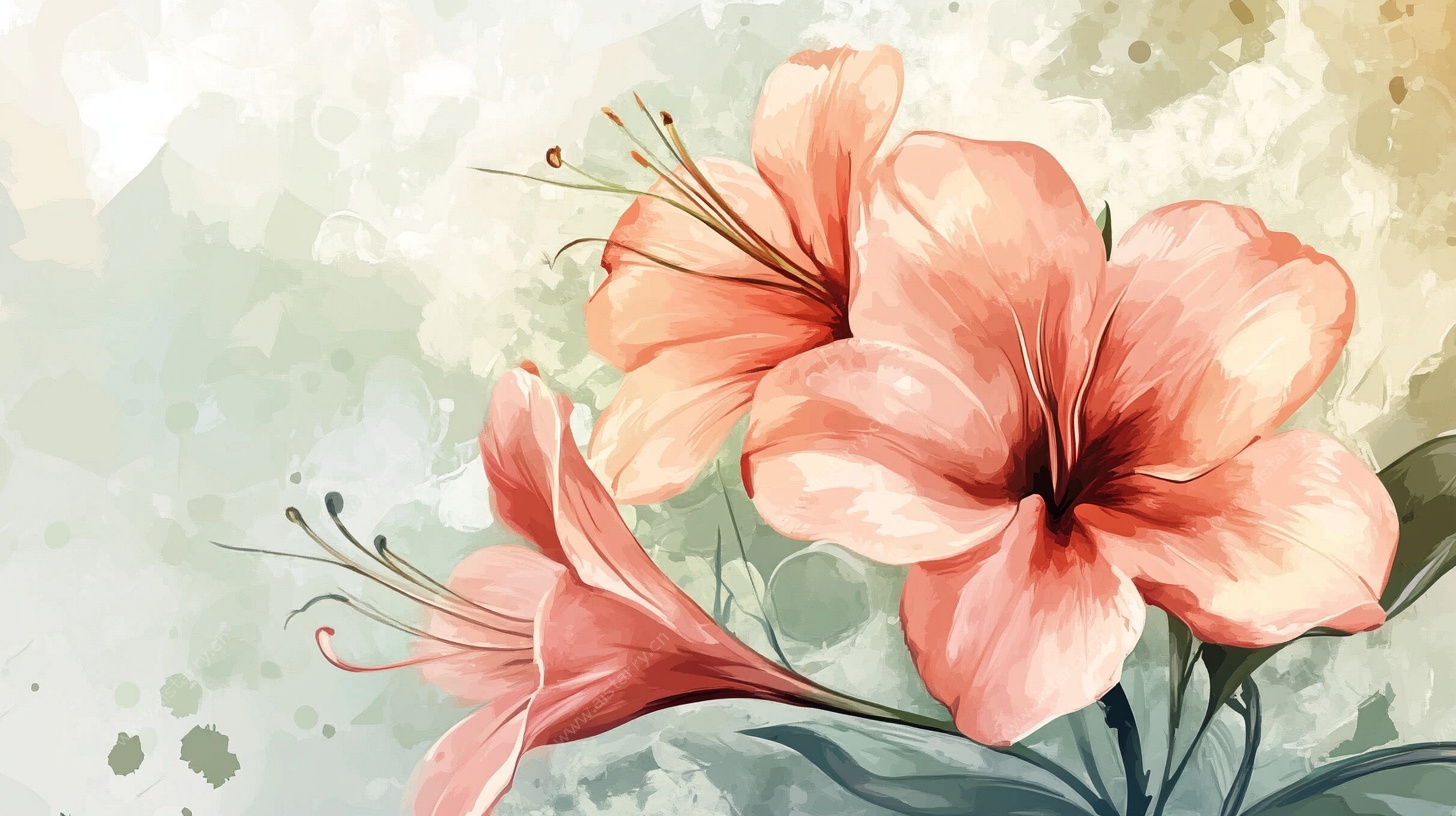 水彩风粉色花卉插画