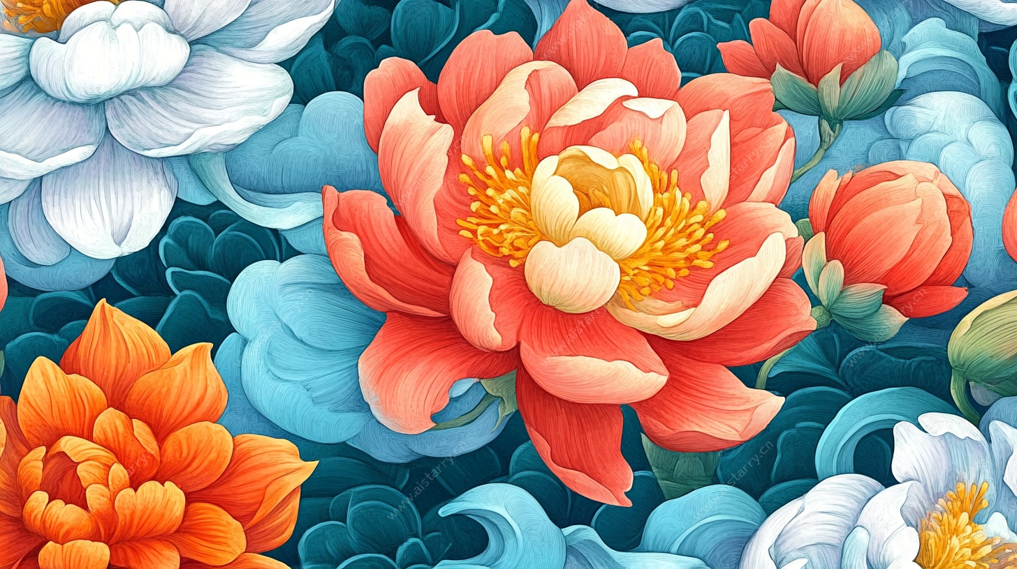 多彩花卉图案 国风花卉风