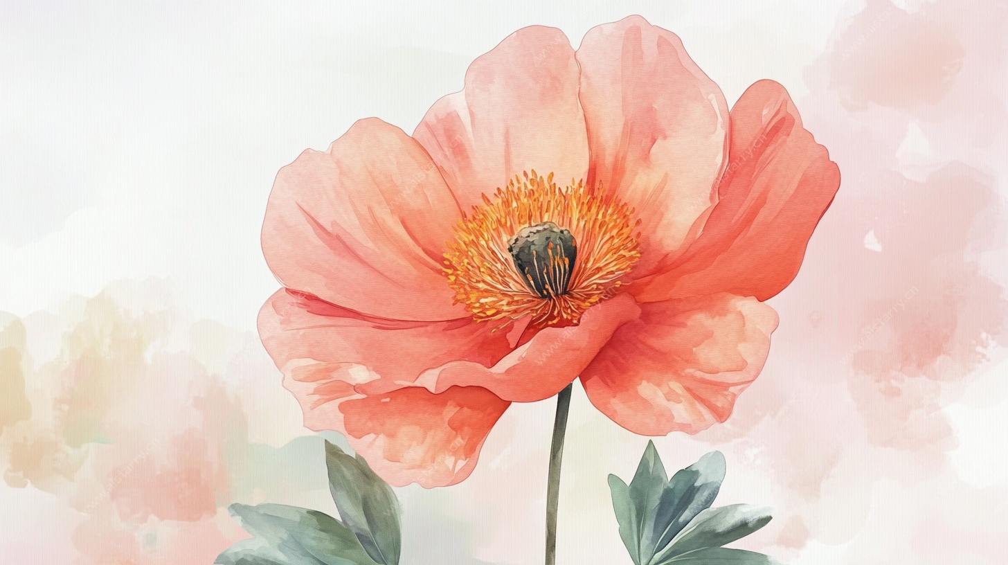 水彩风粉色罂粟花插画