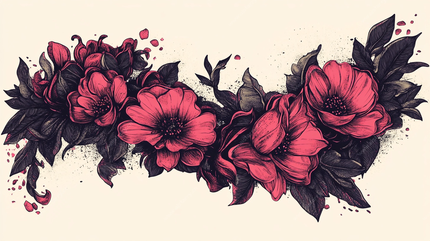 手绘红色花卉装饰图案